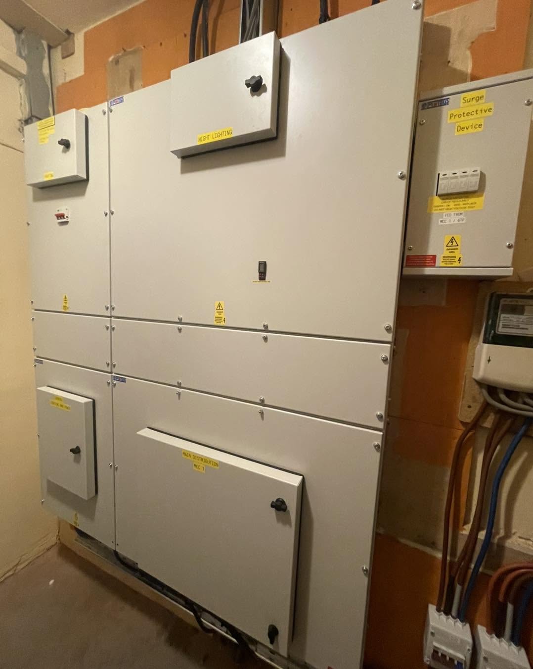 Three-phase industrial distribution board installed by Gault Electrical in Central Scotland